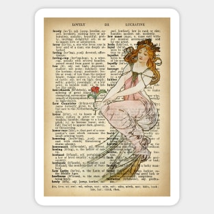 "Painting" in old book page - Mucha Sticker